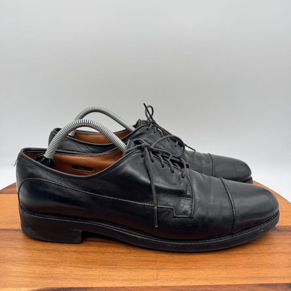 Allen Edmonds Bergland Black Leather Mens 11 B Oxfords Shoes Cap Toe Dainite